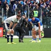 Scott Cummings and Cameron Redpath of Scotland look dejected following the team's defeat by Italy.