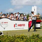 Viktor Hovland tees off in the final round of the Hero World Challenge at Albany Golf Course in Nassau, Bahamas. Picture: Mike Ehrmann/Getty Images.