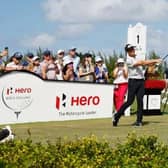 Viktor Hovland tees off in the final round of the Hero World Challenge at Albany Golf Course in Nassau, Bahamas. Picture: Mike Ehrmann/Getty Images.