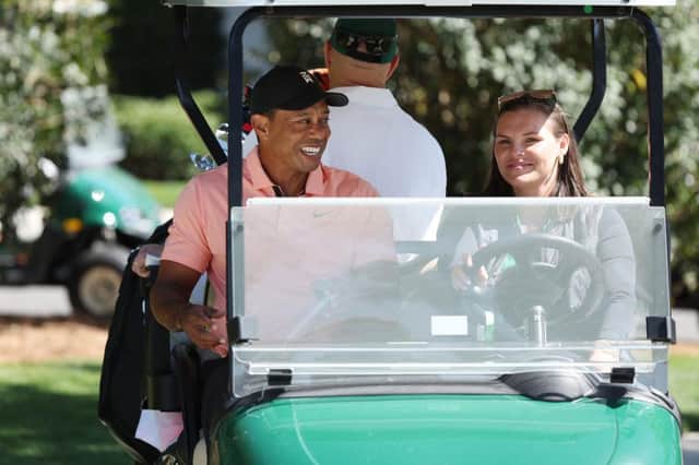 Tiger Woods arrives at the practice area prior to the Masters at Augusta National Golf Club. Picture: Gregory Shamus/Getty Images.