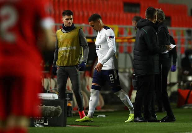ANTWERPEN, BELGIUM - FEBRUARY 18: James Tavernier of Rangers leaves the field after being substituted during the UEFA Europa League Round of 32 match between Royal Antwerp FC and Rangers FC at Bosuilstadion on February 18, 2021 in Antwerpen, Belgium.