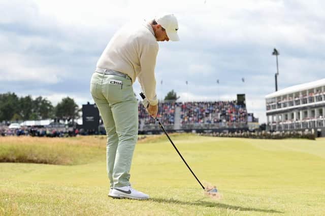 Rory McIlroy plays his second shot on the 18th hole during the final round of the Genesis Scottish Open at The Renaissance Club in July. Picture: Octavio Passos/Getty Images.