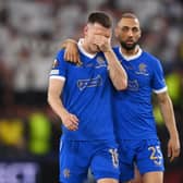 Rangers midfielder Aaron Ramsey is consoled by Kemar Roofe after missing the decisive penalty in the shoot-out as Eintracht Frankfurt won the Europa League final. (Photo by Justin Setterfield/Getty Images)