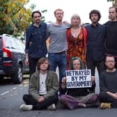 Insulate Britain activists (back row left to right) Tim Speers, Roman Paluch, Emma Smart, Ben Taylor, James Thomas, (front row left to right) Louis McKechnie, Ana Heyatawin and Oliver Roc, who along with Dr Ben Buse have been jailed at the High Court for breaching an injunction designed to prevent the groups road blockades.
