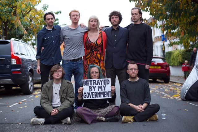 Insulate Britain activists (back row left to right) Tim Speers, Roman Paluch, Emma Smart, Ben Taylor, James Thomas, (front row left to right) Louis McKechnie, Ana Heyatawin and Oliver Roc, who along with Dr Ben Buse have been jailed at the High Court for breaching an injunction designed to prevent the groups road blockades.