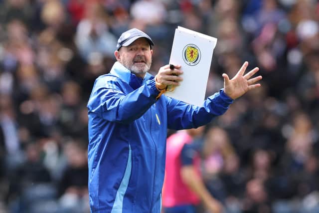 Scotland manager Steve Clarke is seen during a training session at Hampden Park on June 06.