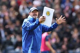 Scotland manager Steve Clarke is seen during a training session at Hampden Park on June 06.