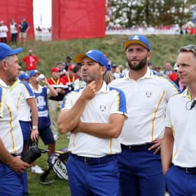 Luke Donald, who was one of Europe's vice-captains, pictured with Lee Westwood, Jon Rahm and Sergio Garcia during the 2021 Ryder Cup at Whistling Straits in Kohler, Wisconsin. Picture: Warren Little/Getty Images.