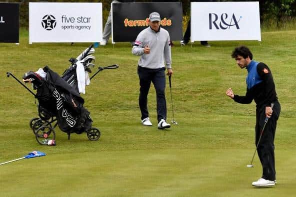 Javier Sainz celebrates after sinking the winning putt at Newmachar. Picture: Mark Runnacles/Getty Images.