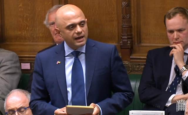 Britain's outgoing health secretary Sajid Javid makes a statement during the weekly session of Prime Minister's Questions at the House of Commons. Photo: HANDOUT/PRU/AFP via Getty Images.