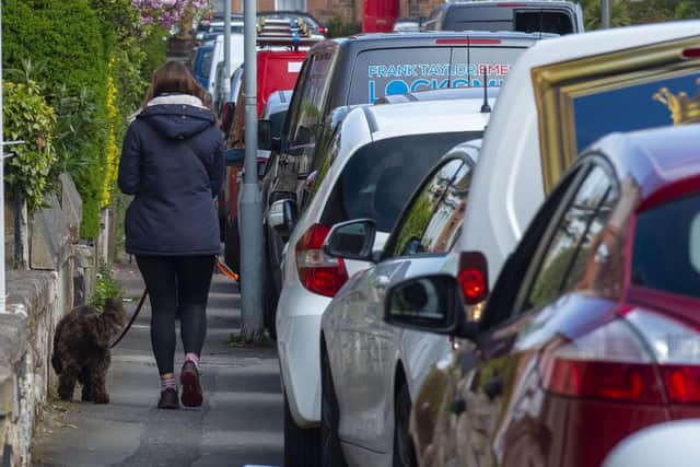 Cars parked on the pavement in the Portobello area of Edinburgh (Picture: Lisa Ferguson)