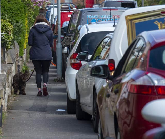 Cars parked on the pavement in the Portobello area of Edinburgh (Picture: Lisa Ferguson)