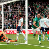 Alan Browne opens the scoring for Ireland against Scotland.