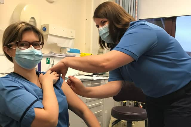 Lynsey Mackenzie, the first person in the Western Isles to receive the vaccine.