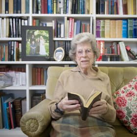 Ann Mitchell with her wartime diary at her home in Inverleith, Edinburgh, in 2014. Picture: Jane Barlow