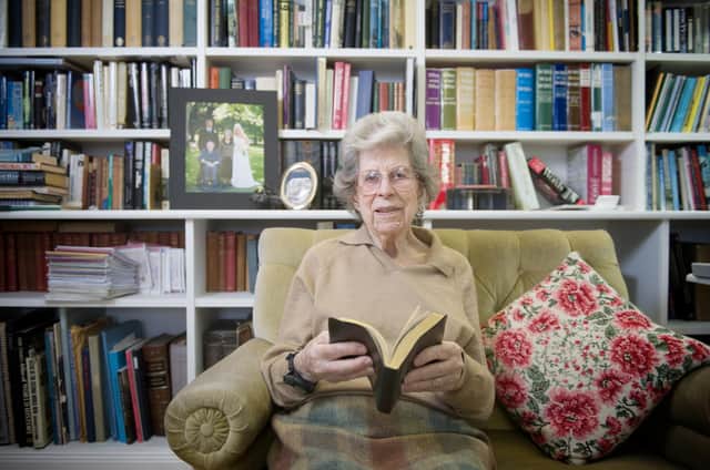 Ann Mitchell with her wartime diary at her home in Inverleith, Edinburgh, in 2014. Picture: Jane Barlow