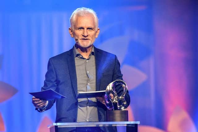 Belarusian human rights activist Ales Bialiatski speaks after he and the Belarusian human rights organization Vjasna were awarded the 2020 Right Livelihood Award during the 2020 awarding ceremony in Stockholm. He is now in political prison in Belarus.