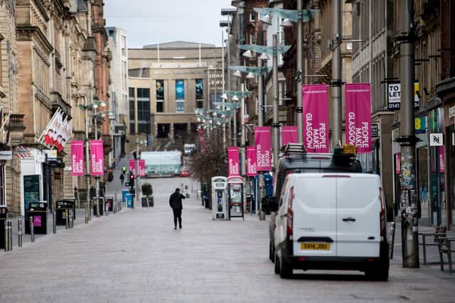 A virtually empty Buchanan Street in Glasgow during the spring lockdown