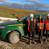 Jonathan Maitland, project manager and Michaela Baldock, site engineer from Jones Bros, with Gillies Munro, development engineer from Red Rock Power, on site.