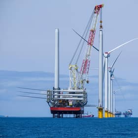 Construction work taking place on the sister Moray West offshore wind project.