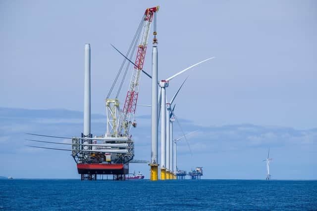 Construction work taking place on the sister Moray West offshore wind project.