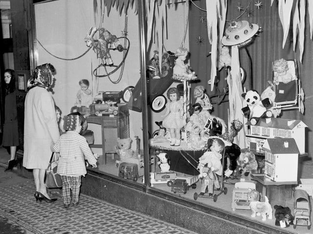 Christmas window displays in Patrick Thomsons on North Bridge in Edinburgh.