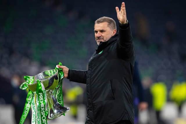 Celtic manager Ange Postecoglou lifted the Premier Sports Cup trophy in December. (Photo by Ross MacDonald / SNS Group)