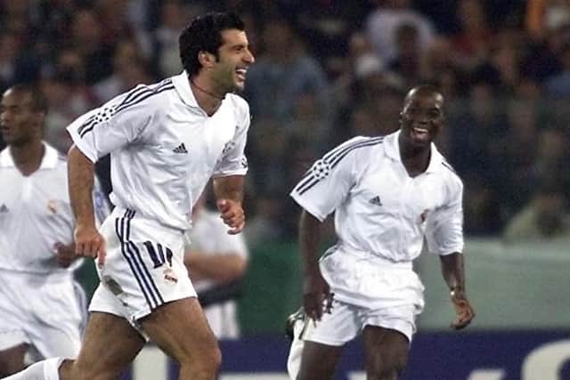 Former Real Madrid team-mates Luis Figo and Claude Makelele will be re-united at Ibrox next month. (Photo by GABRIEL BOUYS/AFP via Getty Images)