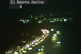 Images taken from a motorway camera show the length of the queues on the A720 this evening.