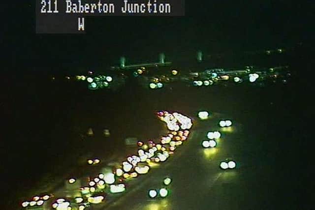 Images taken from a motorway camera show the length of the queues on the A720 this evening.