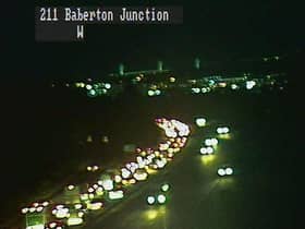 Images taken from a motorway camera show the length of the queues on the A720 this evening.