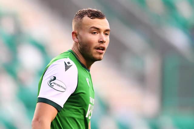 EDINBURGH, SCOTLAND - NOVEMBER 21: Hibs defender Ryan Porteous during a Scottish Premiership match between Hibernian and Celtic at Easter Road, on November 21, 2020, in Edinburgh, Scotland (Photo by Craig Foy / SNS Group)