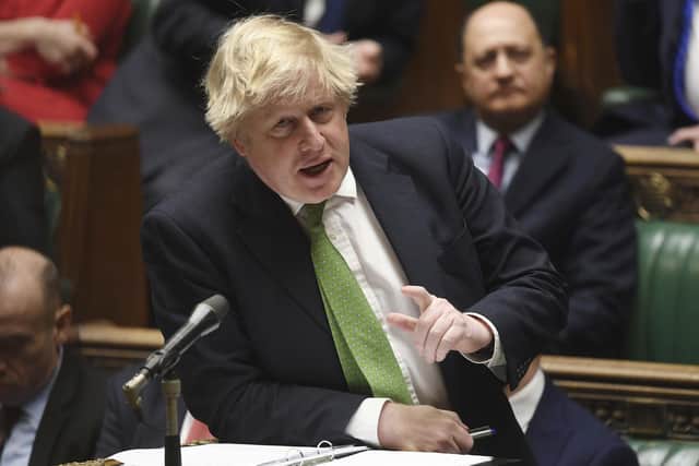 Prime Minister Boris Johnson updates MPs on the latest situation in Ukraine in the House of Commons. Photo: Jessica Taylor/UK Parliament via AP.