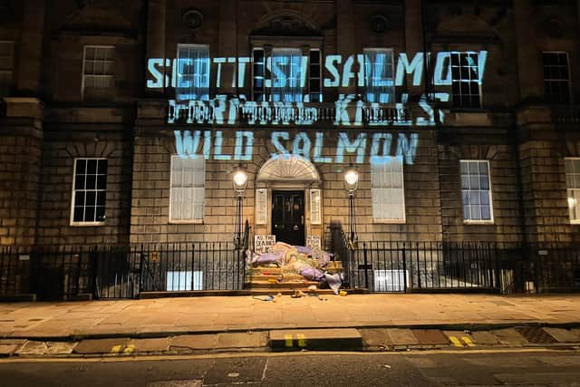 Slogans were projected onto the facade of Bute House