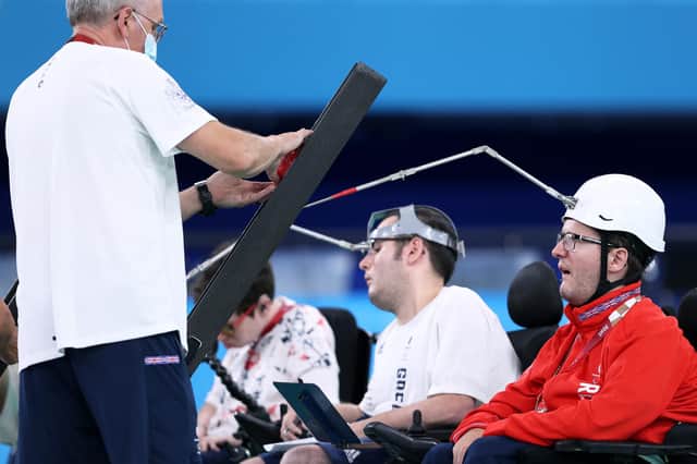 Scott McCowan, right, was in action at the boccia.