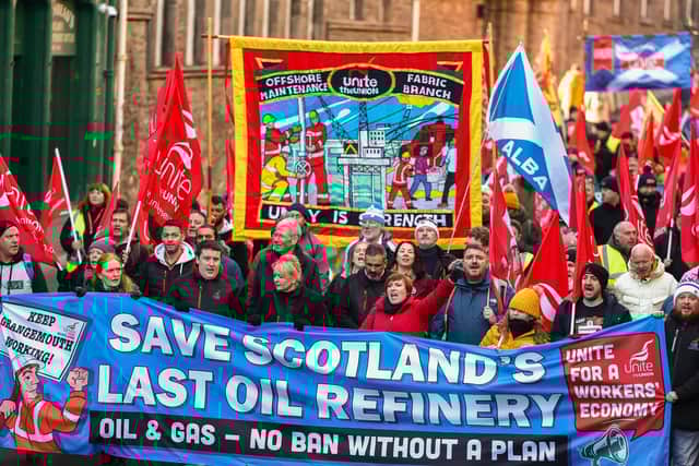 Unions and workers march through Edinburgh against the closure of Grangemouth oil refinery. Pic: Jeff J Mitchell/Getty Images