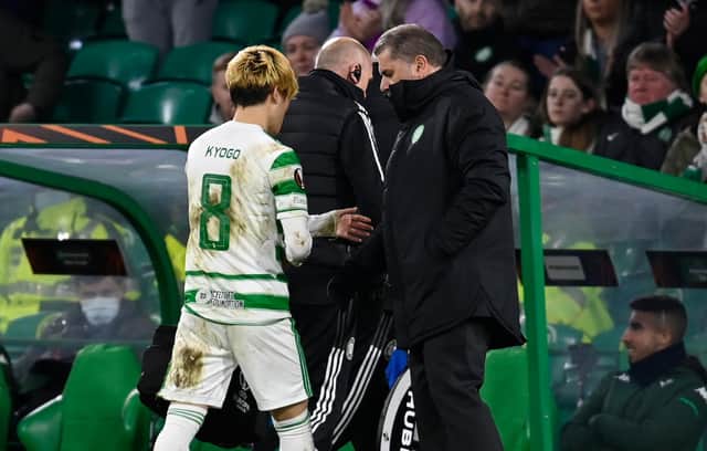 Celtic manager Ange Postecoglou will be concerned about the condition of Kyogo Furuhashi.
