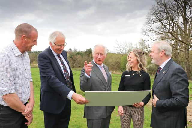 King Charles and staff of The Prince's Foundation meet representatives of The MacRobert Trust at Dumfries House estate in April 2022. Picture: Iain Brown.