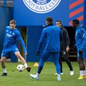 James Sands and his Rangers team-mates prepare to face Ajax at Ibrox.