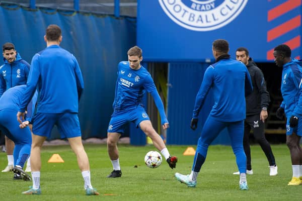 James Sands and his Rangers team-mates prepare to face Ajax at Ibrox.