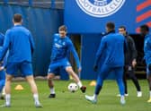 James Sands and his Rangers team-mates prepare to face Ajax at Ibrox.