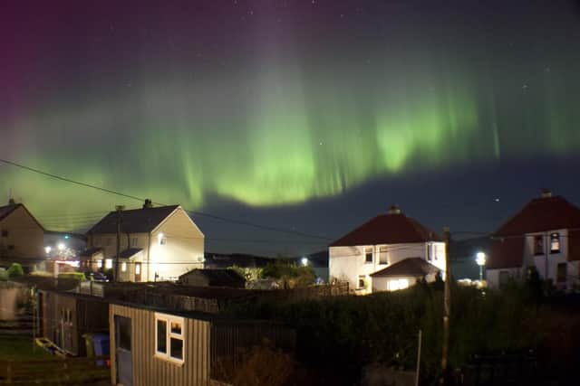 Handout photo taken with permission from the Twitter feed of @mrmcgrath12 of the Northern Lights over Kyleakin on the Isle of Skye.  Photo credit @mrmcgrath12/Twitter/PA Wire