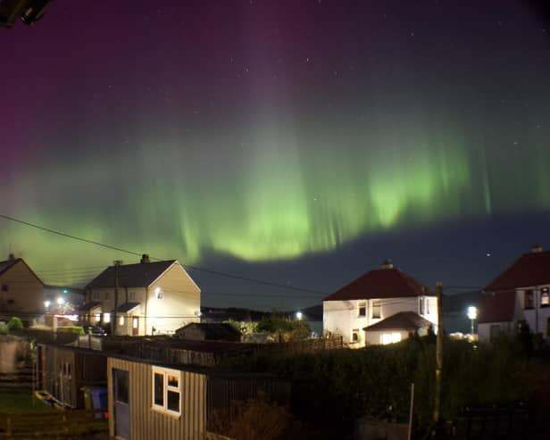 Handout photo taken with permission from the Twitter feed of @mrmcgrath12 of the Northern Lights over Kyleakin on the Isle of Skye.  Photo credit @mrmcgrath12/Twitter/PA Wire