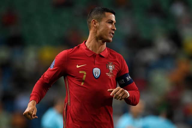 Cristiano Ronaldo, captain of Portugal, prepares for kick off ahead of the international friendly match against Spain at Estadio Jose Alvalade on October 07, 2020 in Lisbon. (Photo by Octavio Passos/Getty Images)