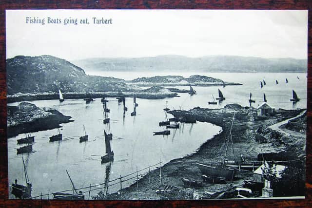 Fishing boats going out from Tarbert, Isle of Harris in the 1880s. Pic from The Immeasurable Wilds: Travellers to the Far North Scotland. George Washington Wilson for James Valentine, Dundee