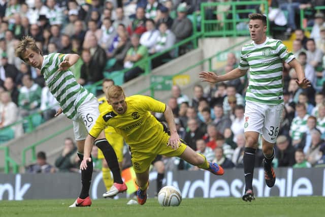 On the right against Hibs in his brief Celtic debut - and equally brief first-team career there.