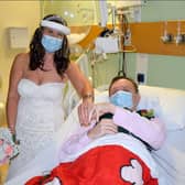 Awaiting open-heart surgery and confined to a hospital bed, Steven Cairns and Katie were determined to have their special day by any means.