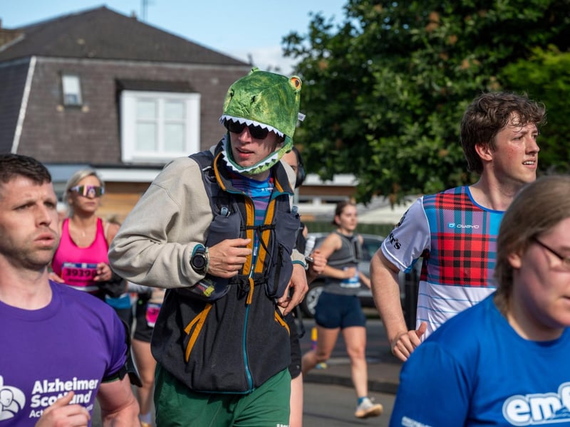 Edinburgh Marathon runners at the four mile mark in the Craigentinny area of the City