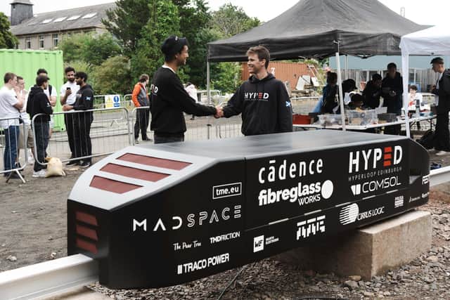 A previous hyperloop prototype pod on HYPED's test track at the University of Edinburgh. (Photo by HYPED)