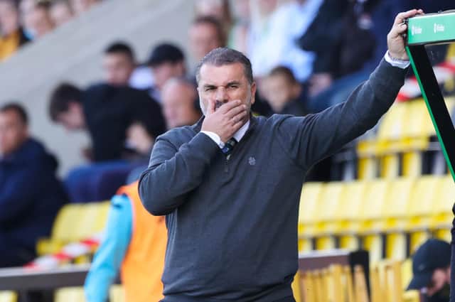 Ange Postecoglou looks on with concern during Celtic's defeat by Livingston.